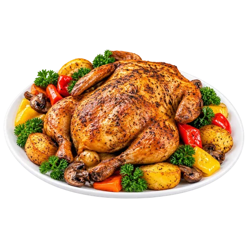 Poulet braisé entier avec légumes rôtis